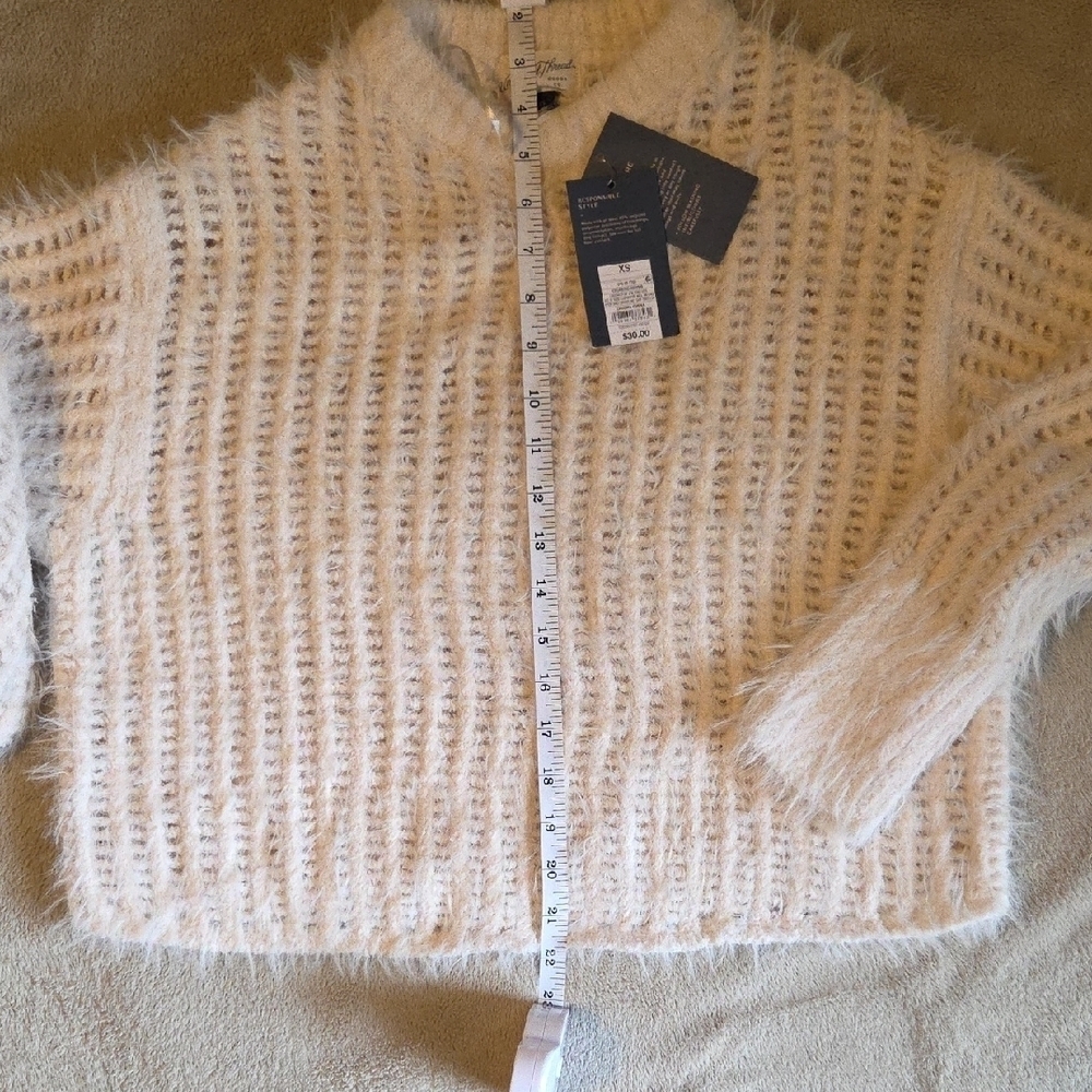 Universal Thread Cream Ribbed Sweater with Blue Jeans - Picture 8 of 10